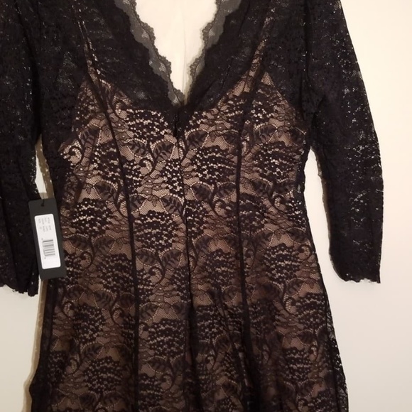 Bebe black Lace Tulle mini dress sz 10 3/4 sleeve - Picture 3 of 5